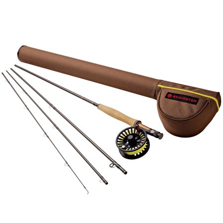Fishing rod and reel set with brown case on a white background