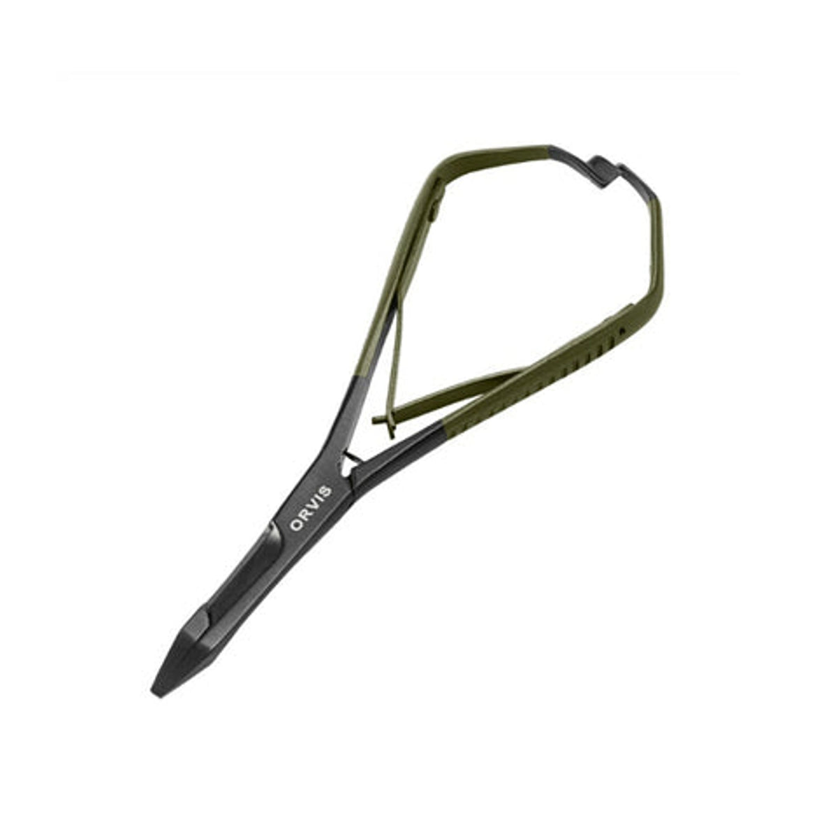 Black and green scissor clamps on a white background
