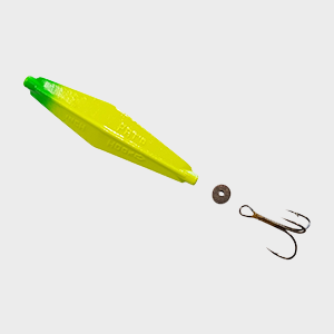 Yellow fishing lure with a hook