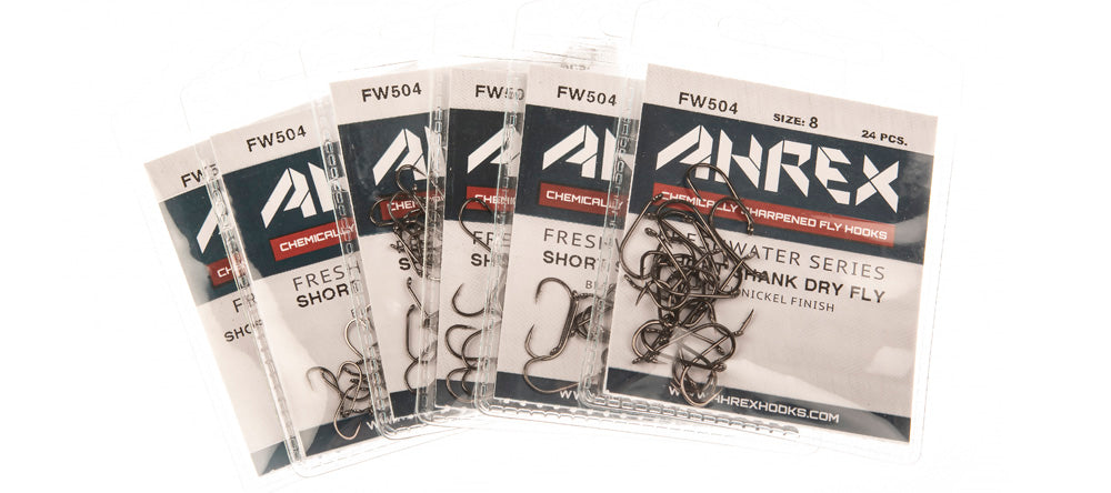 Ahrex FW504 - Short Shank Dry Barbed Hooks