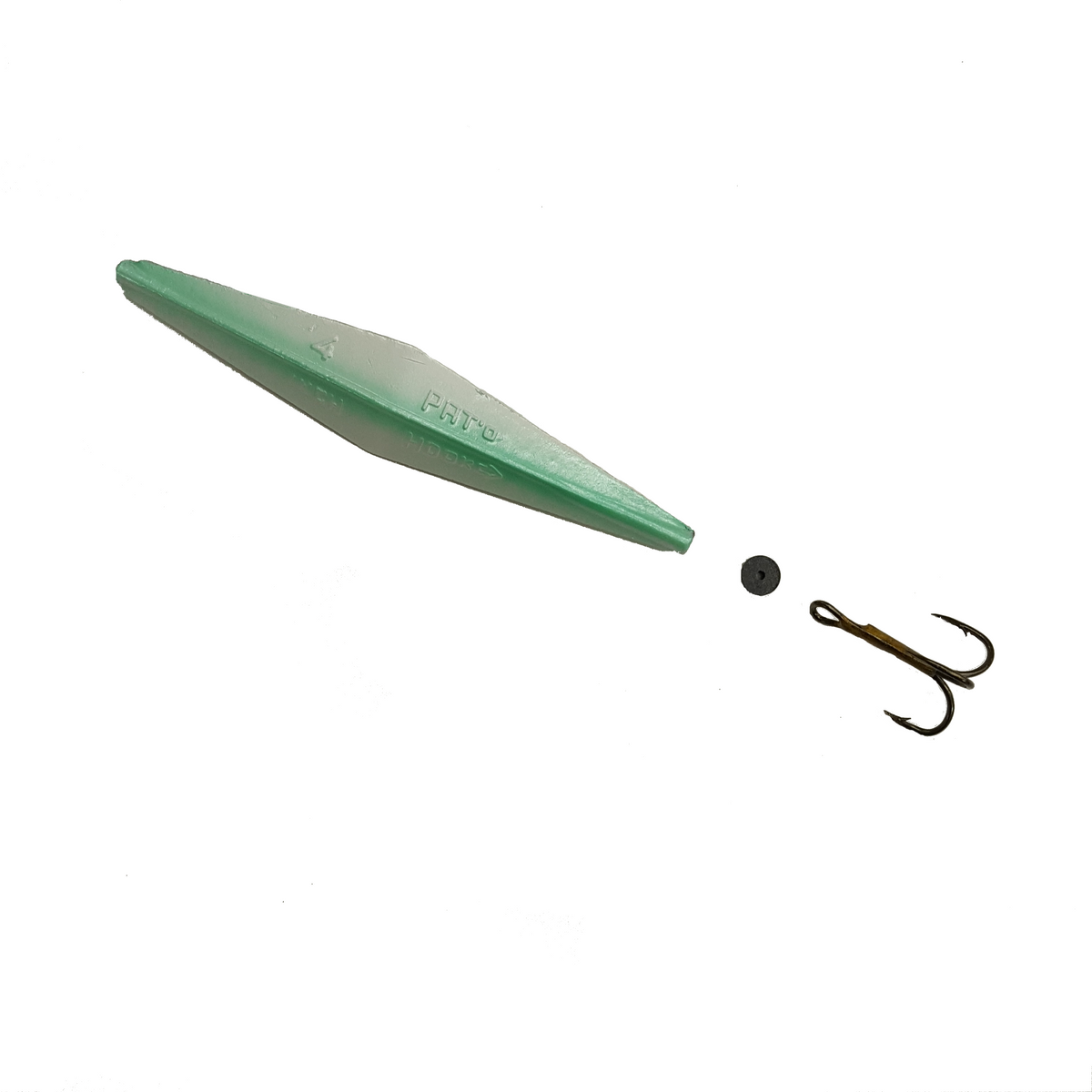 Green fishing lure with a hook