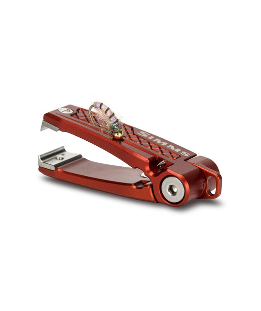Red anodized aluminum nippers with a textured grip pattern and silver metal components, shown on a clean white background.