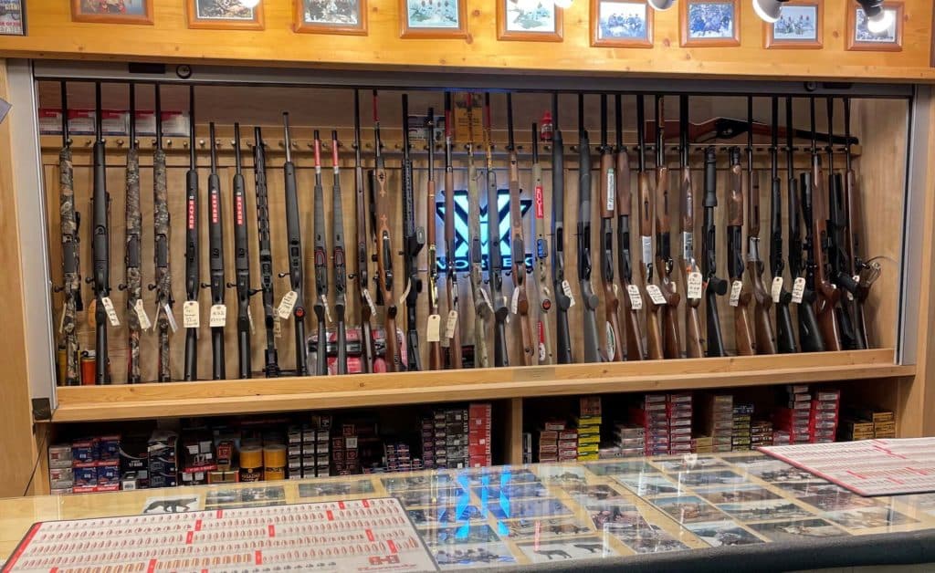 firearms display at wapiti sports and outfitters