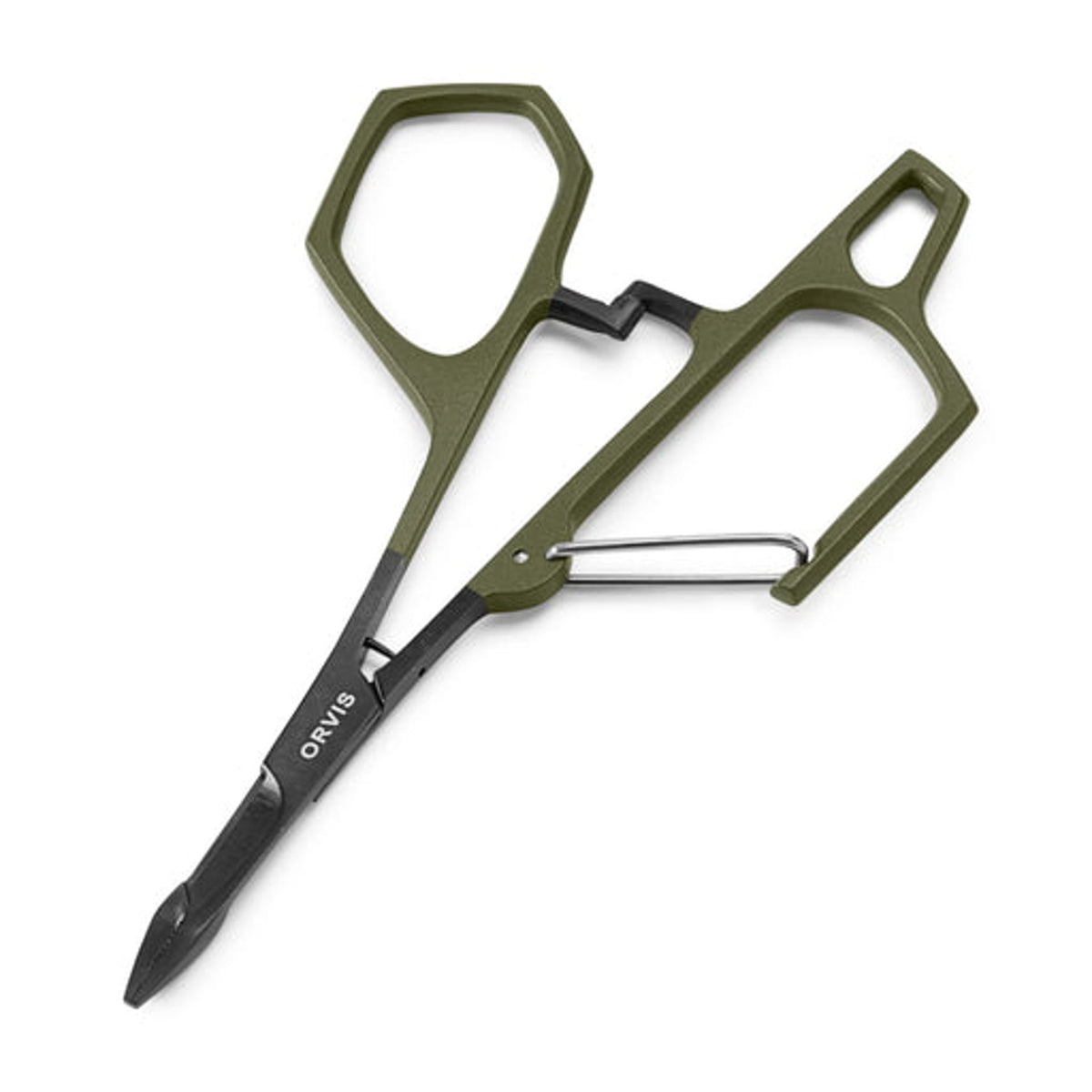 Green and black scissors with 'Orvis' branding on a white background