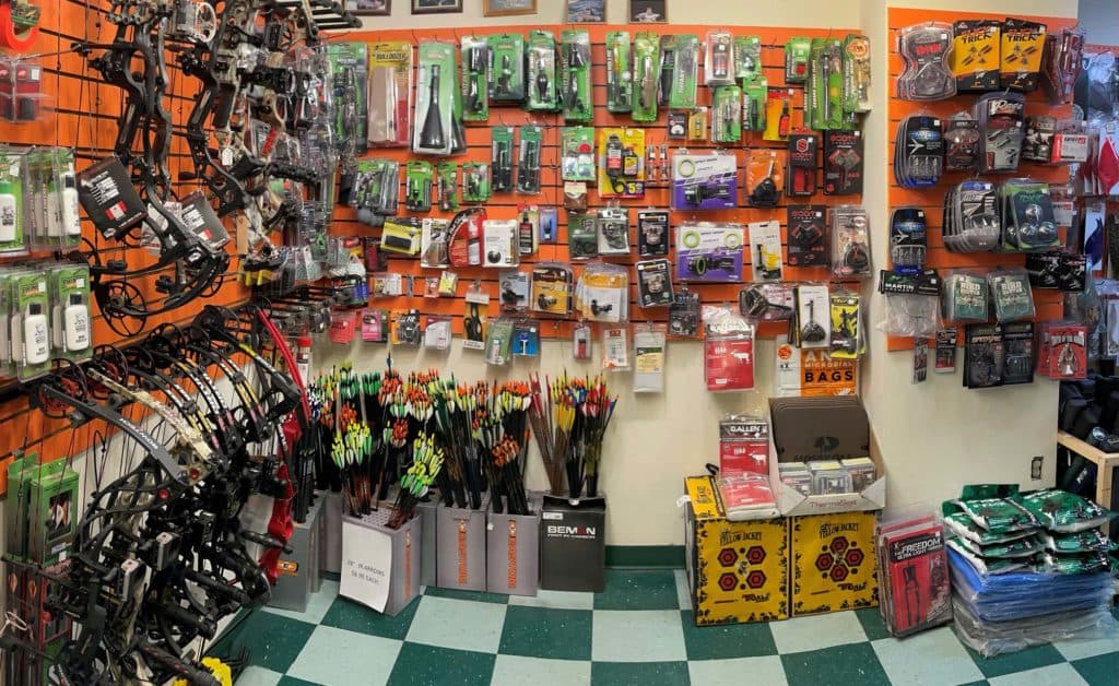 inside of wapiti sports showing fishing and hunting products 